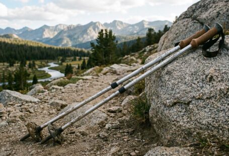 Hiking poles on rocky terrain.